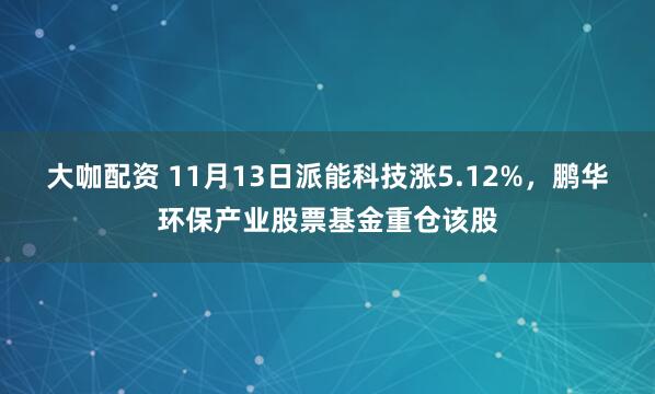 大咖配资 11月13日派能科技涨5.12%,鹏华环保产业股票基金重仓该股